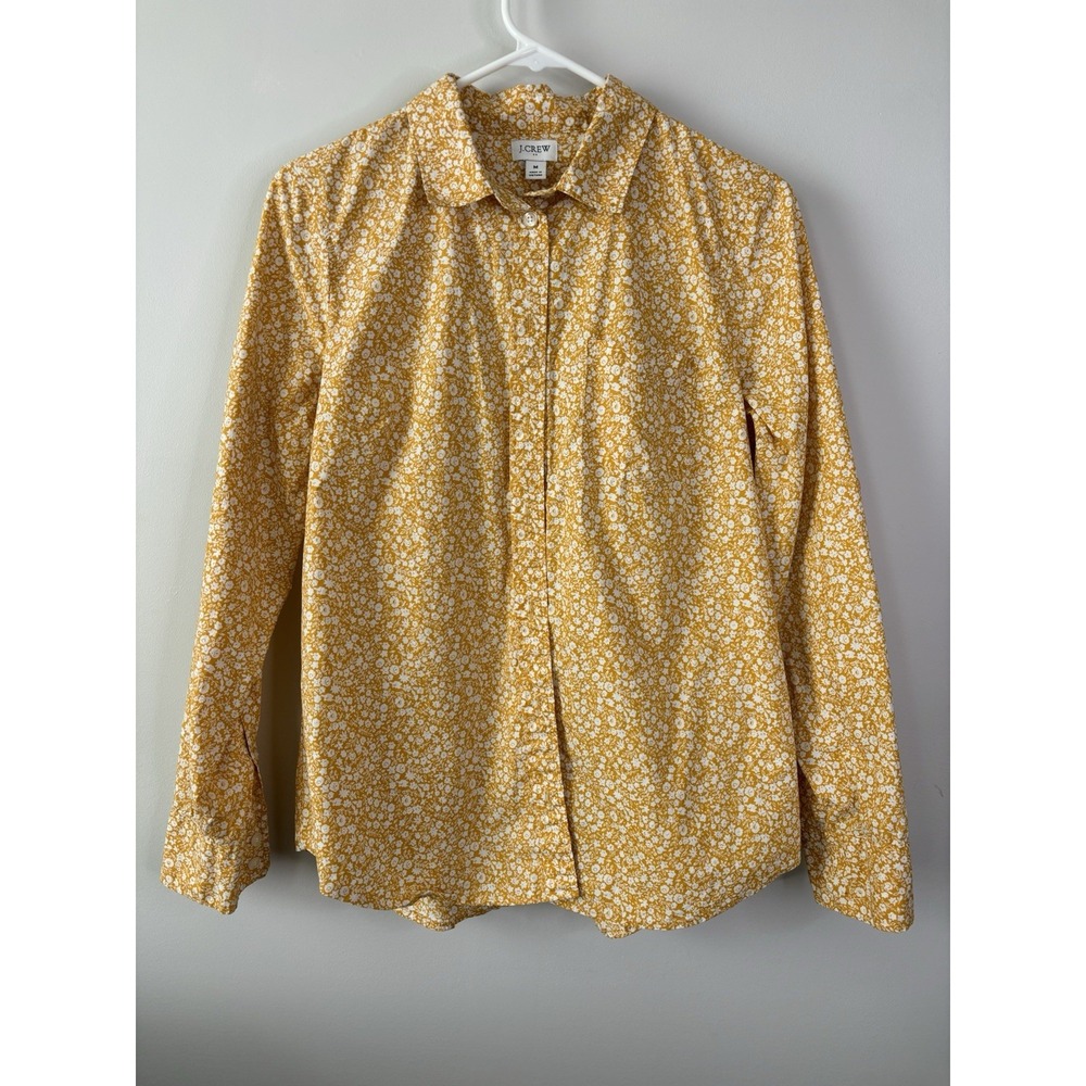 J‎ Crew Womens Size M Yellow White Floral Cotton Button Up Shirt Long Sleeve - Picture 2 of 8
